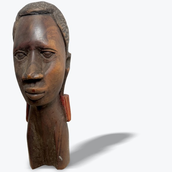 Other - African Ebony Hand Carved Fulani Ghana Woman Bust Statue Vintage